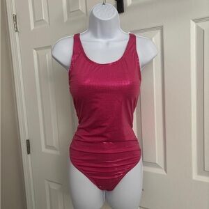 Women's Hot Pink Sequin Tank One-Piece Swimsuit
